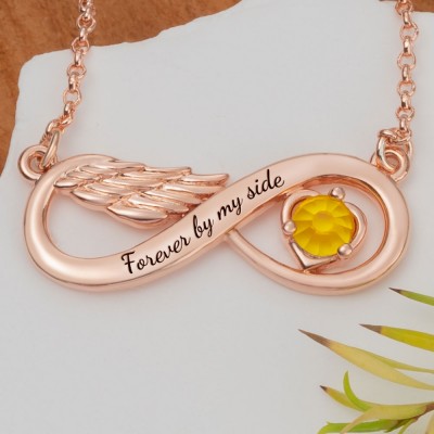 Collier aile d'ange infini personnalisé avec pierre de naissance