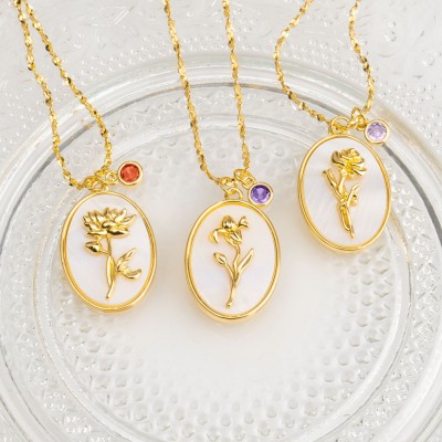 Rosefeels personnalisé délicat mois de naissance fleur mère coquillage collier en or avec pierre de naissance pour maman