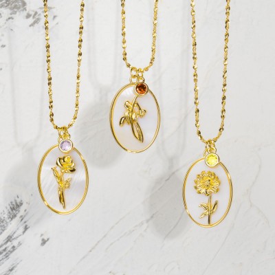 Rosefeels personnalisé délicat mois de naissance fleur mère coquillage collier en or avec pierre de naissance pour maman