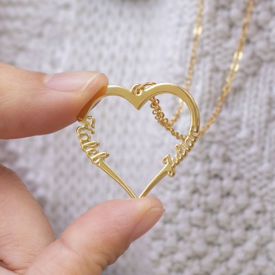 Collier personnalisé de noms de couples de coeur cadeau de Saint Valentin