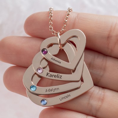 Collier personnalisé de 1 à 6 cœurs avec cadeau de Noël pour la famille de la famille de naissance