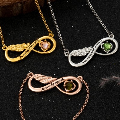 Collier aile d'ange infini personnalisé avec pierre de naissance