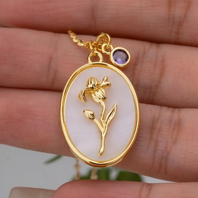 Rosefeels personnalisé délicat mois de naissance fleur mère coquillage collier en or avec pierre de naissance pour maman