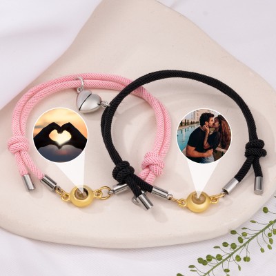 Bracelet à breloques personnalisé avec projection de photos commémoratives, ensemble de 2 pour elle et lui, idées cadeaux pour la Saint-Valentin