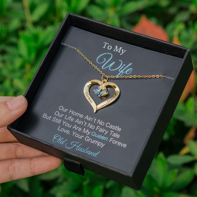 Collier Prénom Coeur Personnalisé avec Pierres de Naissance à Ma Femme