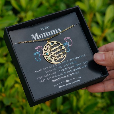 Collier personnalisé de nom d'arbre généalogique de conception d'arbre avec le cadeau de pierre de naissance à ma maman