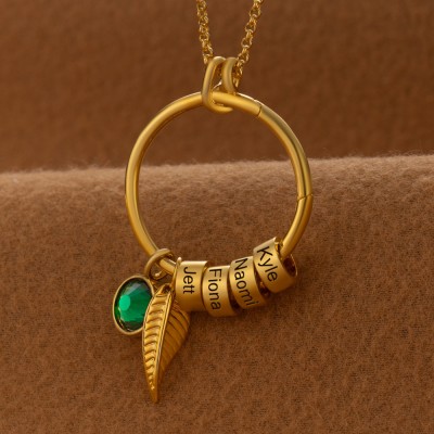Collier pendentif cercle personnalisé avec perles de nom pour les idées cadeaux de fête des mères