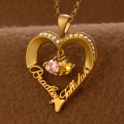 Colliers coeur personnalisés avec 2 noms et pierre de naissance pour la petite amie de l'âme sœur la Saint-Valentin