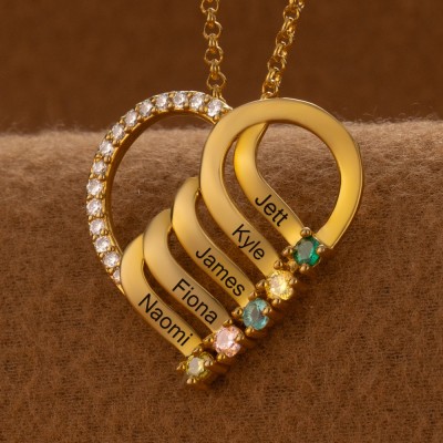 Collier coeur personnalisé 1-6 noms avec pierre de naissance pour les idées de cadeaux pour la fête des mères