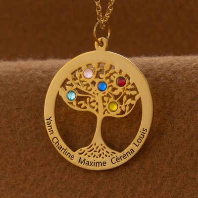 Collier personnalisé de pierres de naissance de nom d’arbre généalogique