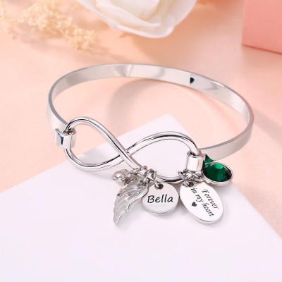 Personalized Infinity Name Bracelet With Birthstone Forever In My Heart Angel Wing