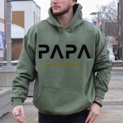 Sweat à capuche personnalisé brodé Papa avec les noms des enfants pour cadeau de fête des pères