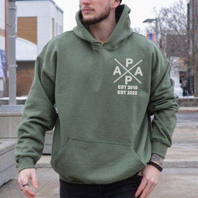 Sweat à capuche personnalisé brodé Papa avec les noms des enfants pour cadeau de fête des pères