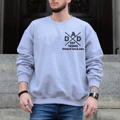 Sweat à capuche papa brodé personnalisé avec noms d'enfants pour cadeau de fête des pères