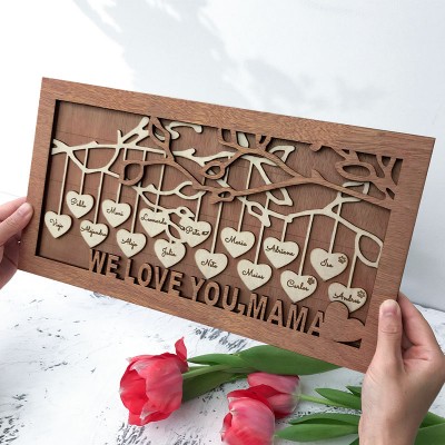 Nom de panneau en bois d'arbre généalogique personnalisé gravé décor à la maison pour la fête des mères