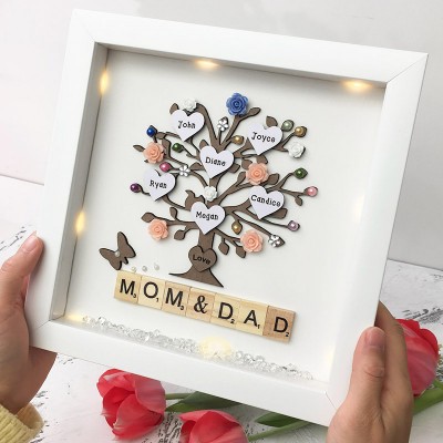 Nom de cadre en bois d'arbre de fleur de famille personnalisé gravé décor à la maison pour grand-mère maman