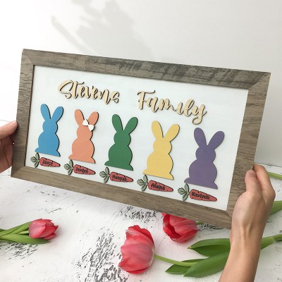 Pâques Peeps signe personnalisé gravé nom cadre en bois lapin décor à la maison pour grand-père grand-mère