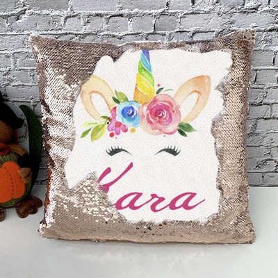 Cadeau d'anniversaire de licorne d'oreiller de nom de sequin personnalisé pour des filles