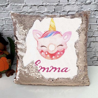 Cadeau d'anniversaire de fille d'oreiller de nom de sequin personnalisé