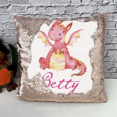 Cadeau d'anniversaire de fille d'oreiller de nom de sequin personnalisé