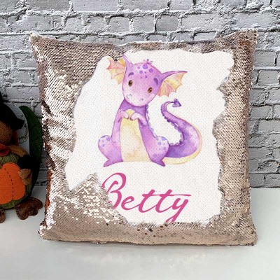 Cadeau d'anniversaire de fille d'oreiller de nom de sequin personnalisé