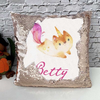 Cadeau d'anniversaire de fille d'oreiller de nom de sequin personnalisé