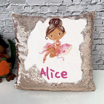 Cadeau d'anniversaire de fille d'oreiller de nom de sequin personnalisé
