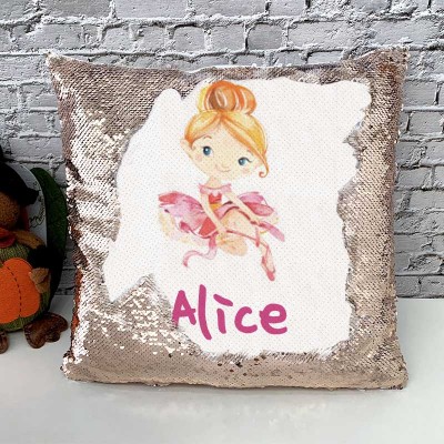 Cadeau d'anniversaire de fille d'oreiller de nom de sequin personnalisé