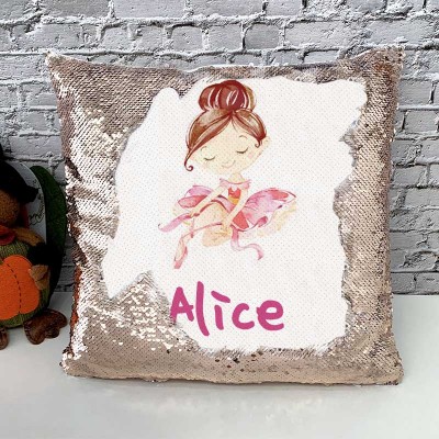 Cadeau d'anniversaire de fille d'oreiller de nom de sequin personnalisé