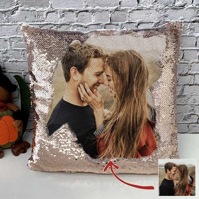 Oreiller photo à paillettes personnalisé pour les couples Saint Valentin