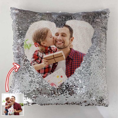 Oreiller photo personnalisé à paillettes argentées pour la fête des pères de papa