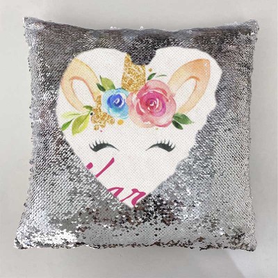 Cadeau d'anniversaire de licorne d'oreiller de ruban de nom de sequin personnalisé pour des filles