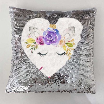 Cadeau d'anniversaire de licorne d'oreiller de ruban de nom de sequin personnalisé pour des filles