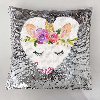 Cadeau d'anniversaire de licorne d'oreiller de ruban de nom de sequin personnalisé pour des filles