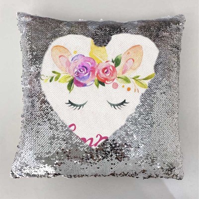 Cadeau d'anniversaire de licorne d'oreiller de ruban de nom de sequin personnalisé pour des filles