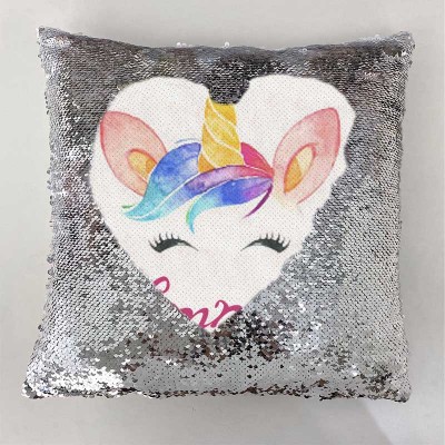 Cadeau d'anniversaire de licorne d'oreiller de ruban de nom de sequin personnalisé pour des filles