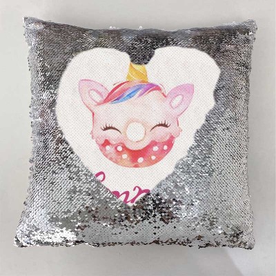 Cadeau d'anniversaire de fille d'oreiller de ruban de nom de sequin personnalisé