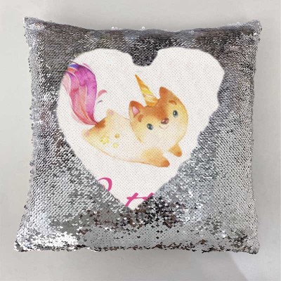 Cadeau d'anniversaire de fille d'oreiller de ruban de nom de sequin personnalisé