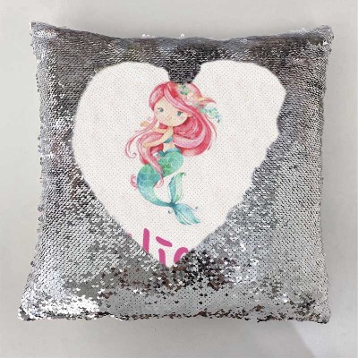 Cadeau d'anniversaire de fille de sirène d'oreiller de ruban de nom de sequin personnalisé