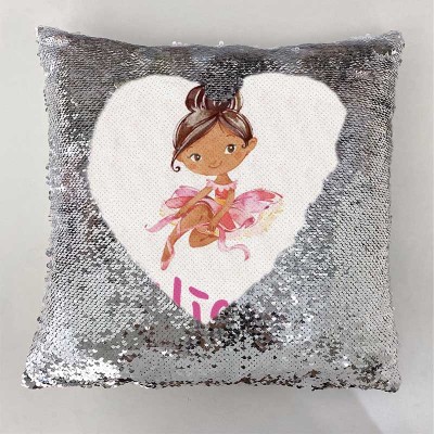 Cadeau d'anniversaire de fille d'oreiller de ruban de nom de sequin personnalisé