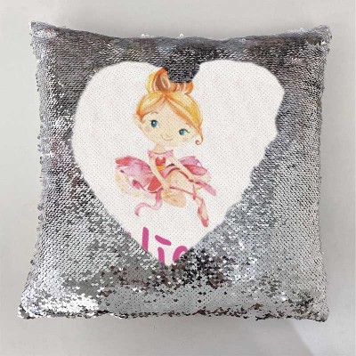 Cadeau d'anniversaire de fille d'oreiller de ruban de nom de sequin personnalisé