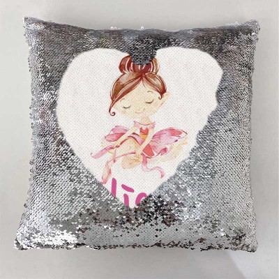 Cadeau d'anniversaire de fille d'oreiller de ruban de nom de sequin personnalisé