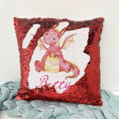 Cadeau d'anniversaire de fille d'oreiller rouge de nom de sequin personnalisé