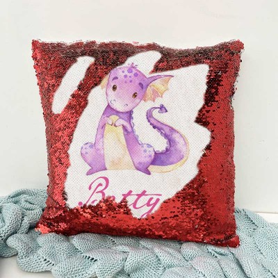 Cadeau d'anniversaire de fille d'oreiller rouge de nom de sequin personnalisé