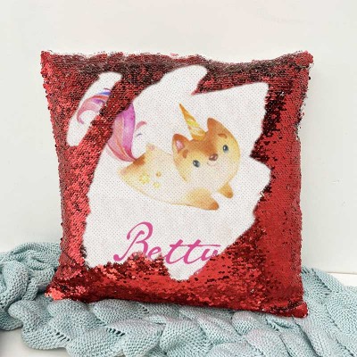 Cadeau d'anniversaire de fille d'oreiller rouge de nom de sequin personnalisé