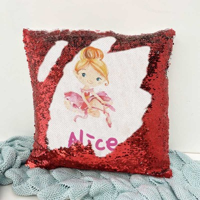 Cadeau d'anniversaire de fille d'oreiller rouge de nom de sequin personnalisé