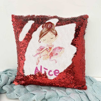 Cadeau d'anniversaire de fille d'oreiller rouge de nom de sequin personnalisé
