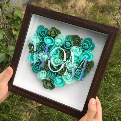 Personalized Mom Flower Shadow Box Red Oak Frame With Name For Mother's Day