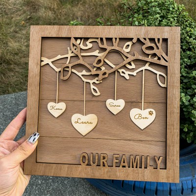 Arbre généalogique Panneau en bois Nom personnalisé Gravé Décoration murale Maison Cadeau de Noël