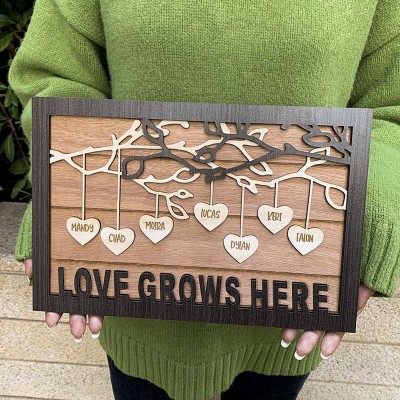 Arbre généalogique Panneau en bois Nom personnalisé Gravé Décoration murale Maison Cadeau de Noël